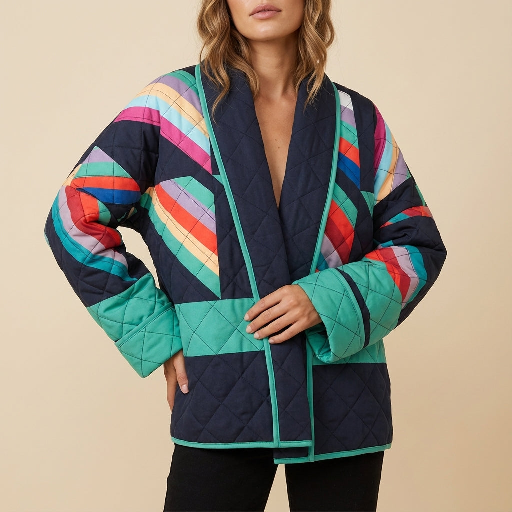 Kurtka damska oversize z wzorem patchwork | Styl miejski