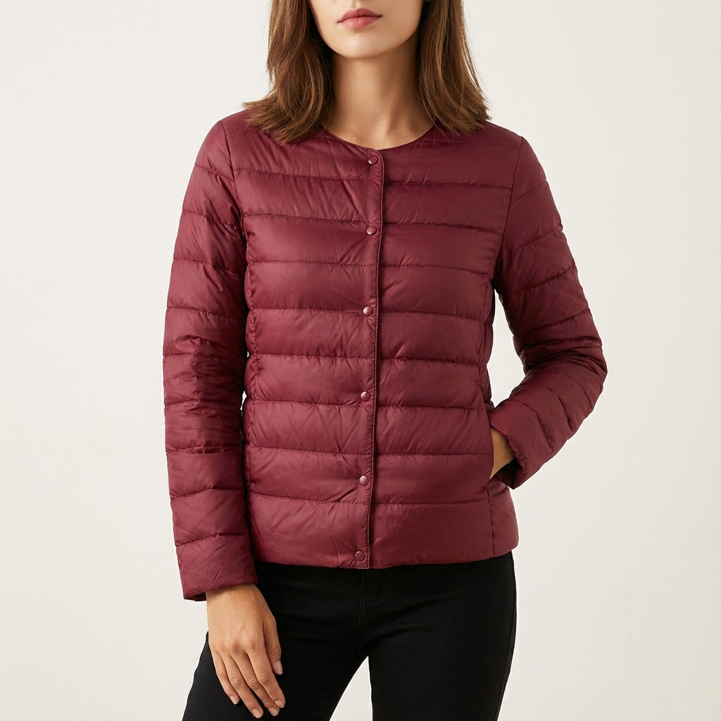 Kurtka przejściowa damska pikowana bez kaptura na zatrzaski | Na co dzień