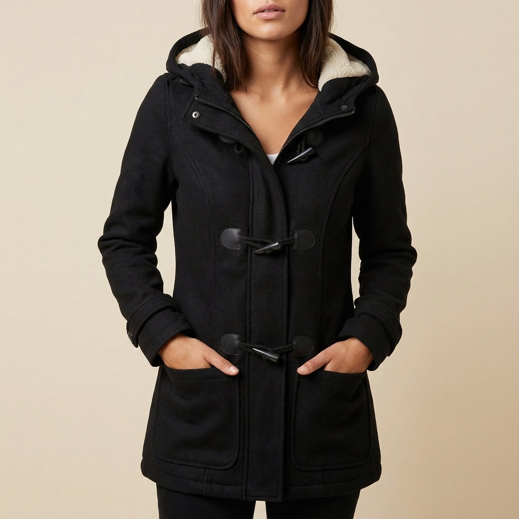 Kurtka zimowa damska ocieplana z kapturem i zapięciem na kołki | Na co dzień