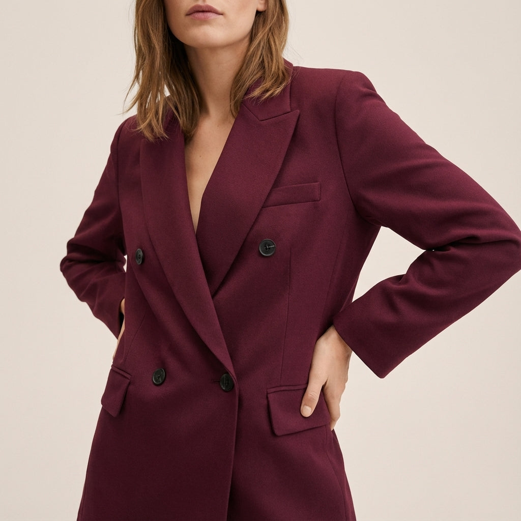 Marynarka damska taliowana dwurzędowa w kolorze bordowym | Styl miejski