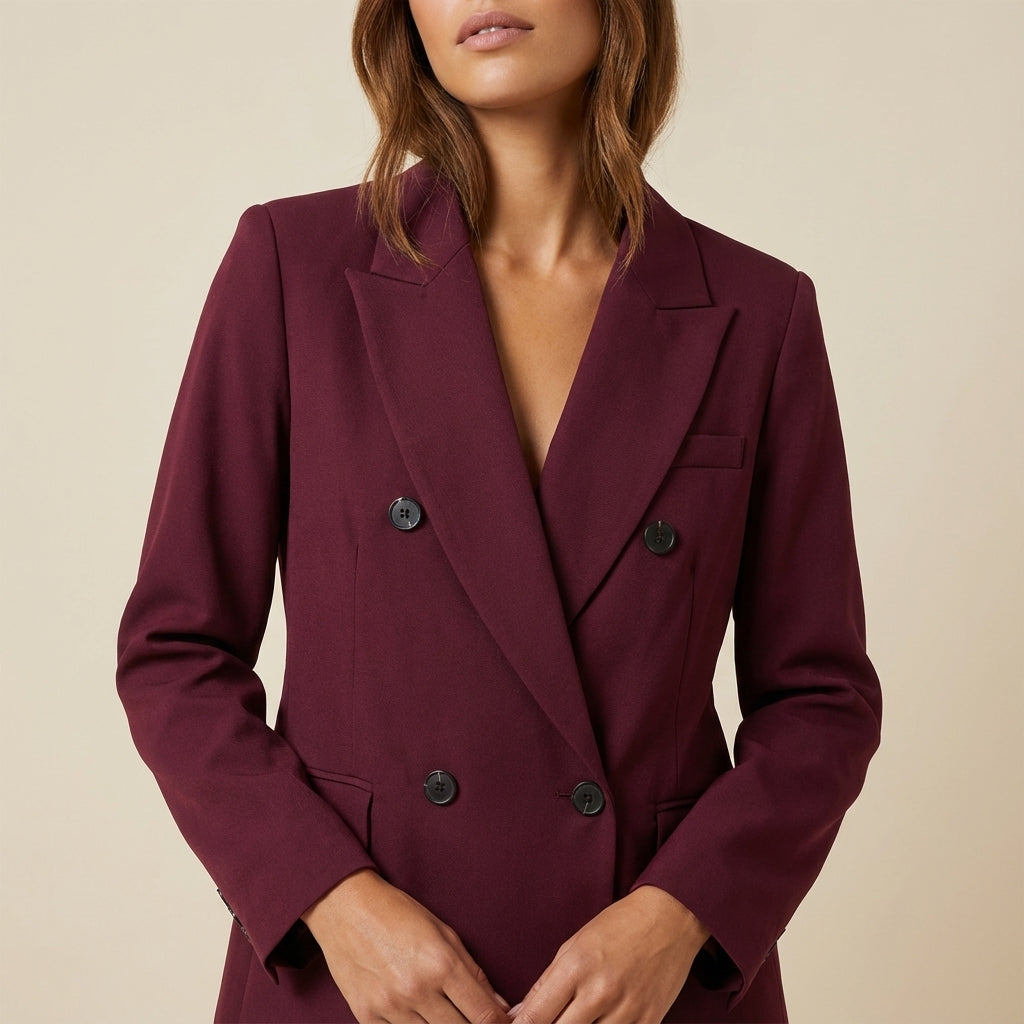 Marynarka damska taliowana dwurzędowa w kolorze bordowym | Styl miejski