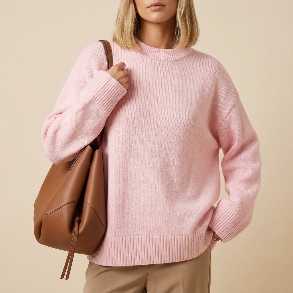 Pulower damski dziergany oversize różowy | Na co dzień