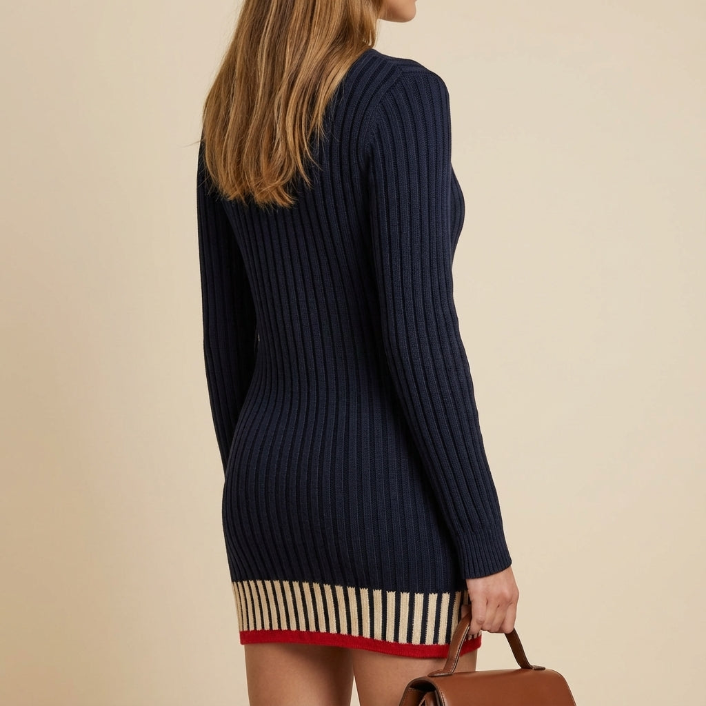 Sukienka damska w paski z wysokim kołnierzem | Codzienne noszenie