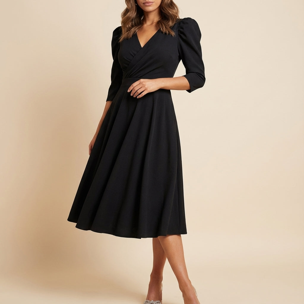 Sukienka midi damska wizytowa kopertowy krój | Uroczystości