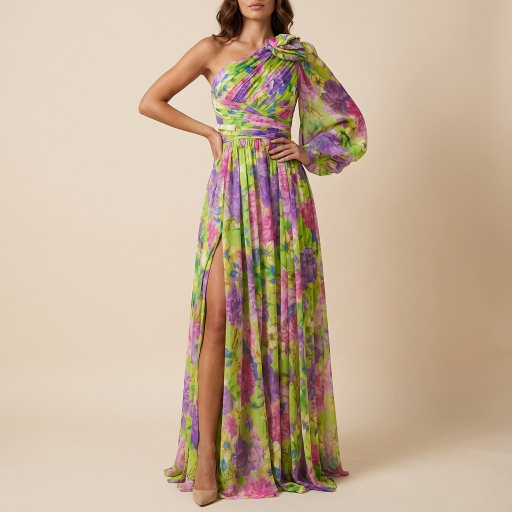 Sukienka damska midi w kwiaty odkryte ramiona | Na lato