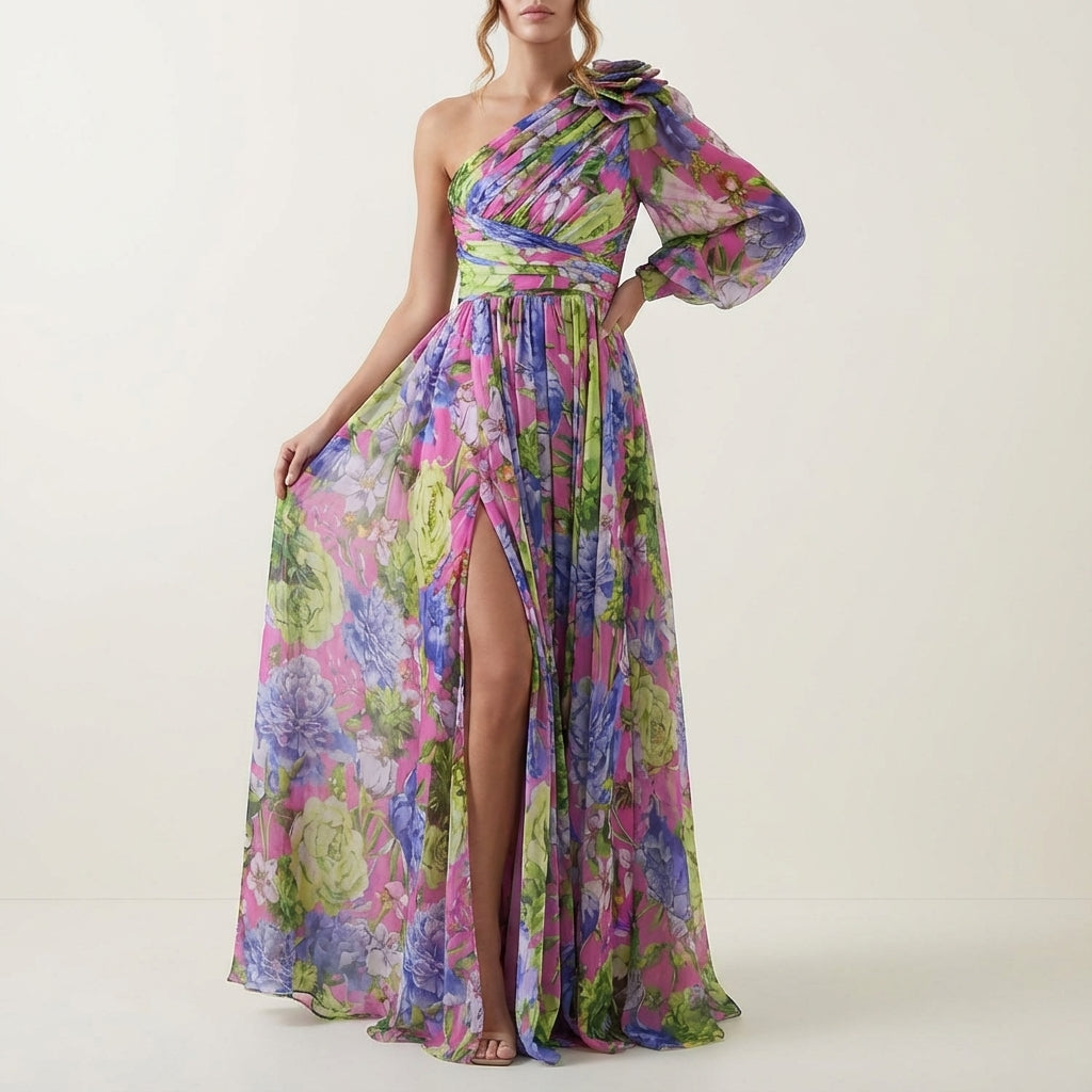 Sukienka damska midi w kwiaty odkryte ramiona | Na lato