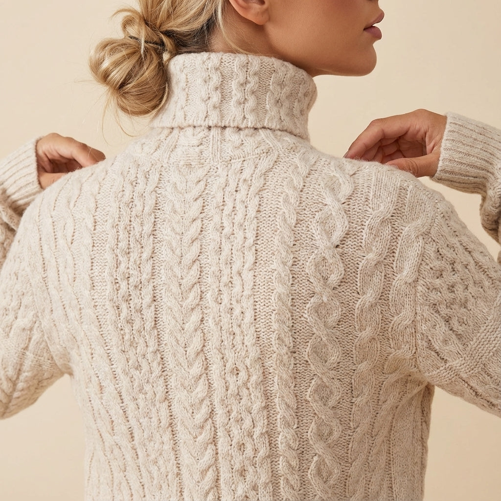 Sweter damski golf dzianinowy warkoczowy | Codzienne noszenie