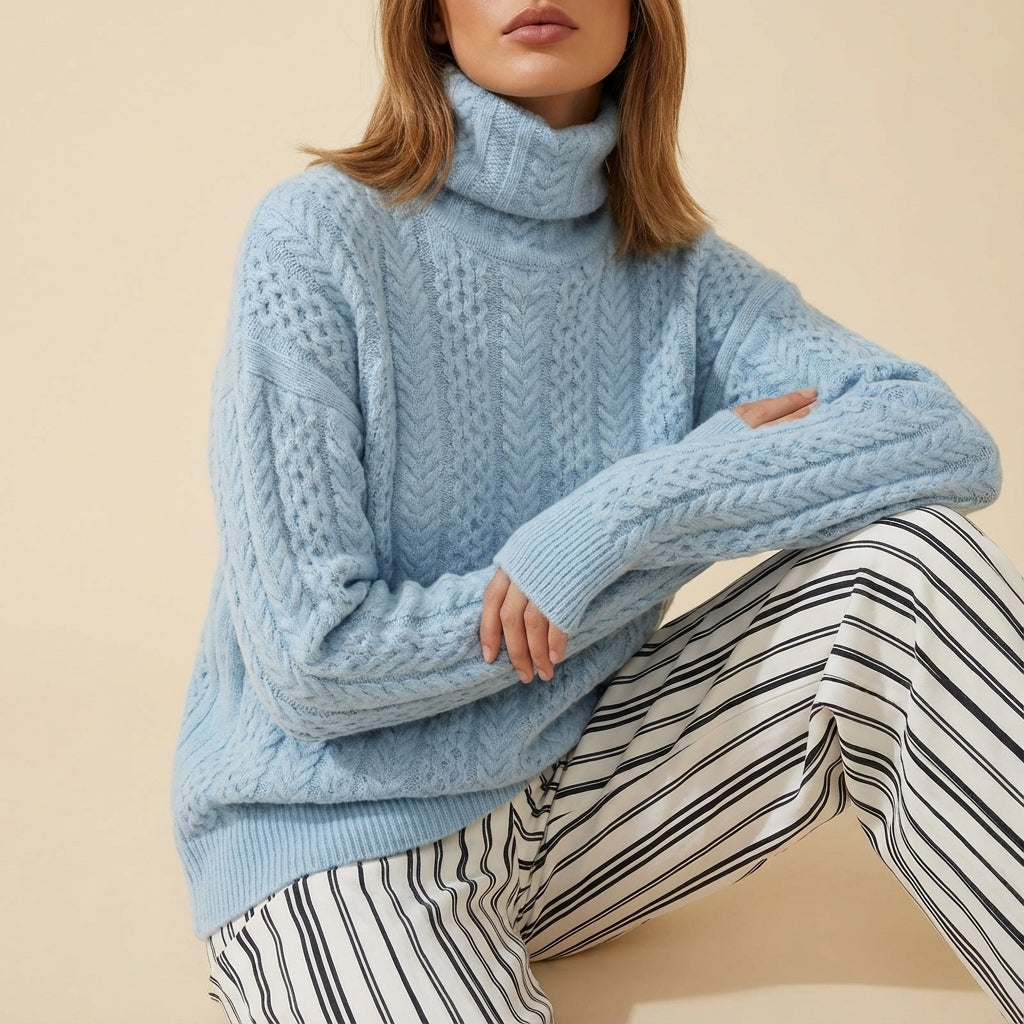 Sweter damski golf dzianinowy warkoczowy | Codzienne noszenie