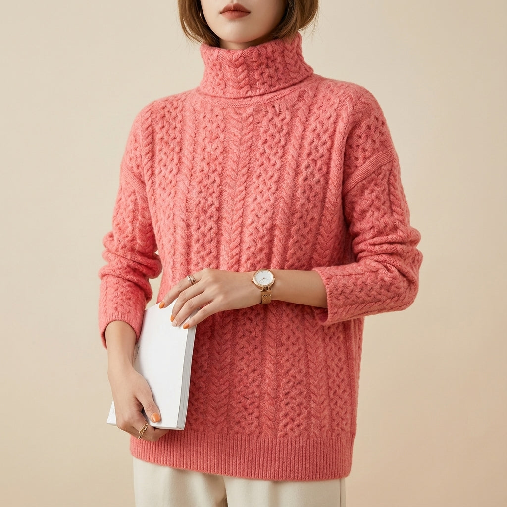 Sweter damski golf dzianinowy warkoczowy | Codzienne noszenie