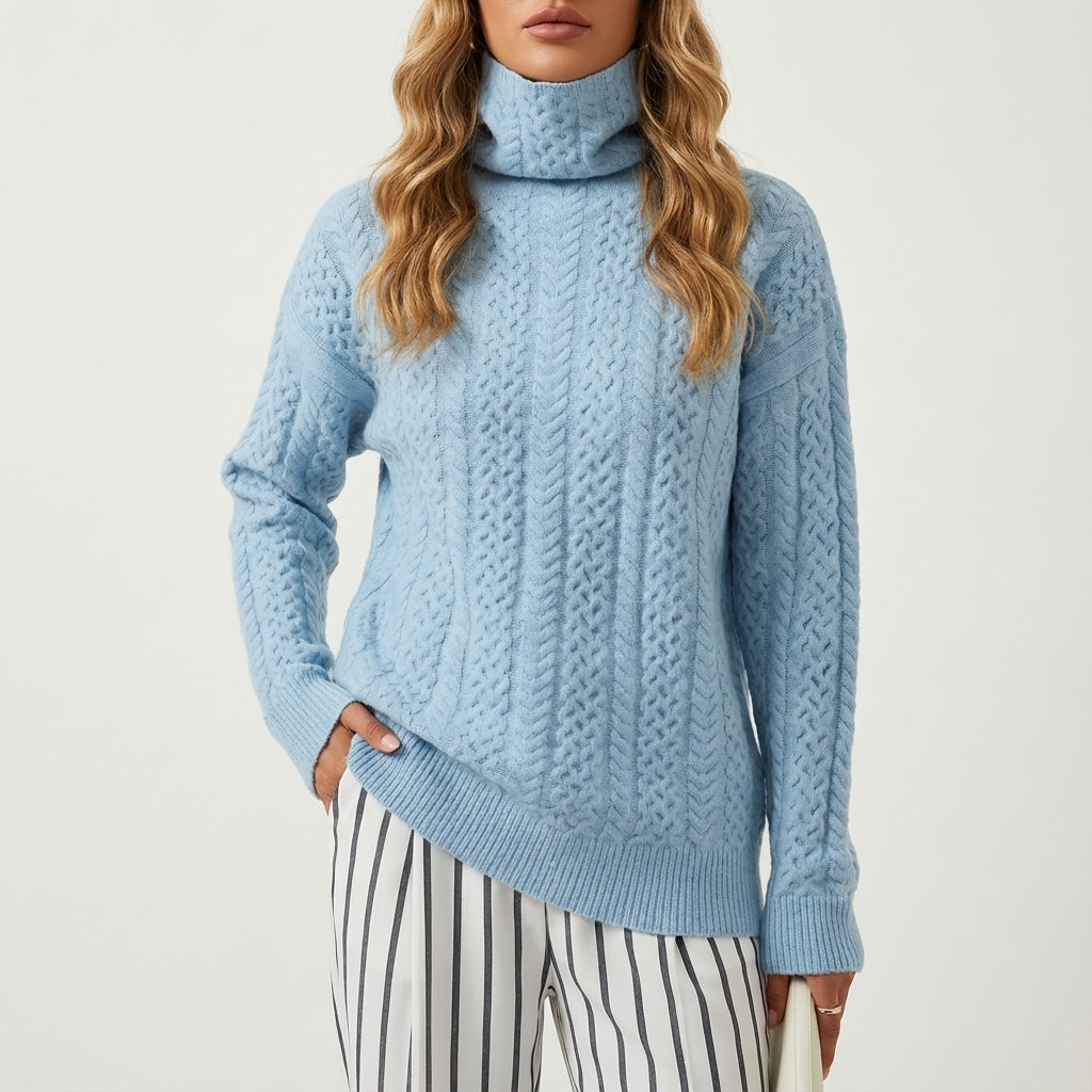 Sweter damski golf dzianinowy warkoczowy | Codzienne noszenie