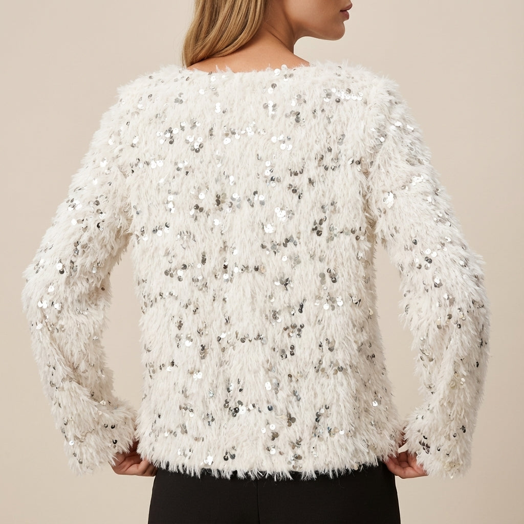 Sweter damski z cekinami i długim rękawem | Na wyjścia wieczorne