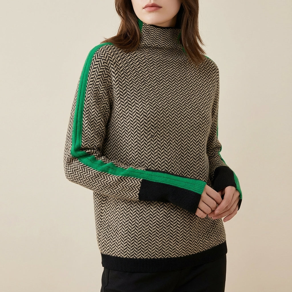 Sweter damski golf w kontrastowe paski | Styl miejski codzienny