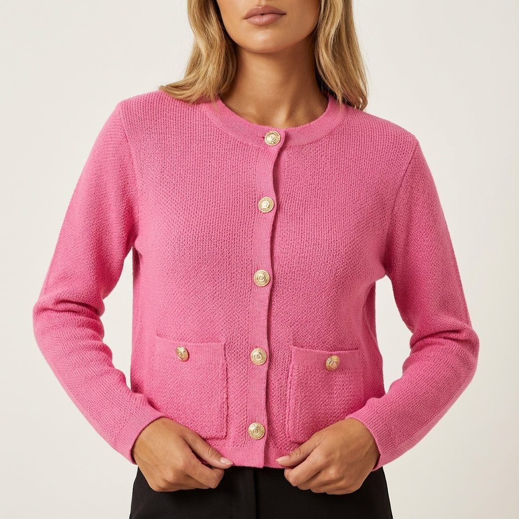 Sweter damski rozpinany na guziki z kieszeniami i dekoltem okrągłym | Na co dzień