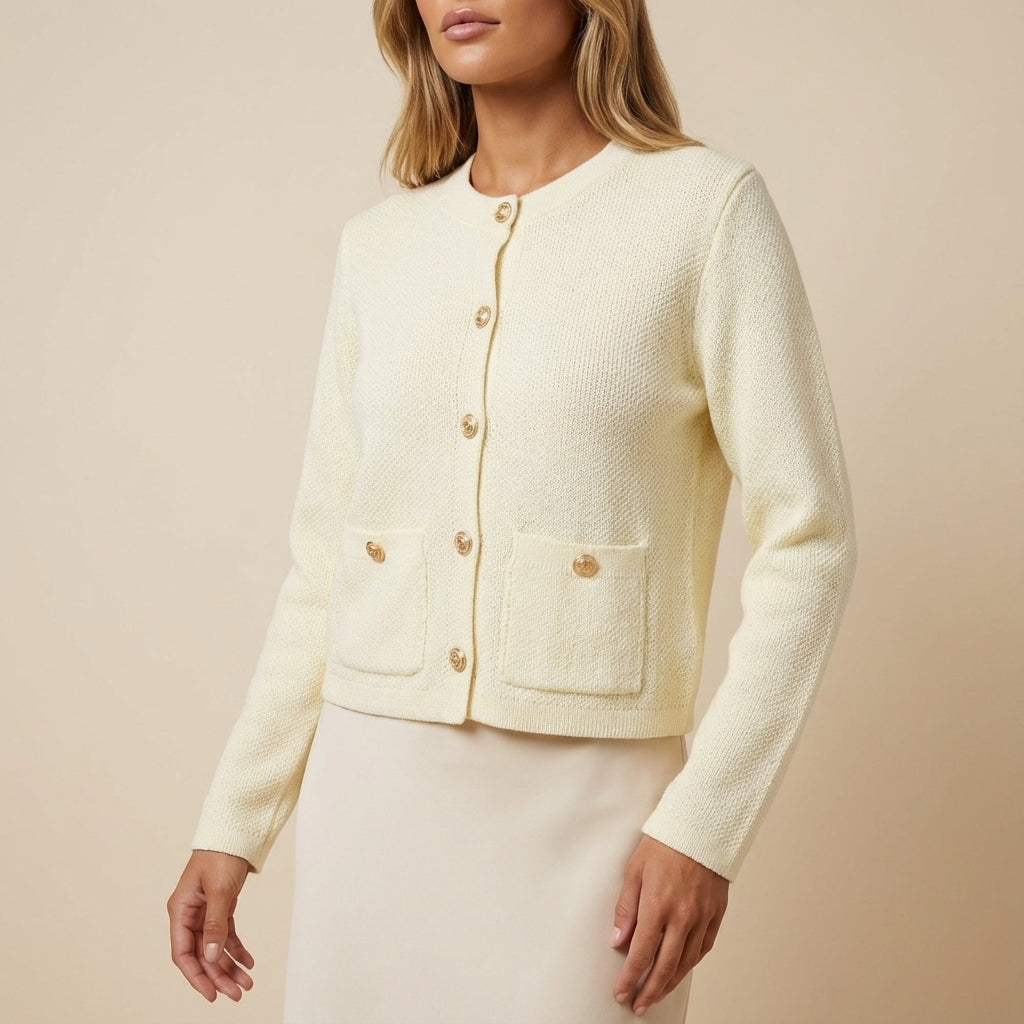 Sweter damski rozpinany na guziki z kieszeniami i dekoltem okrągłym | Na co dzień