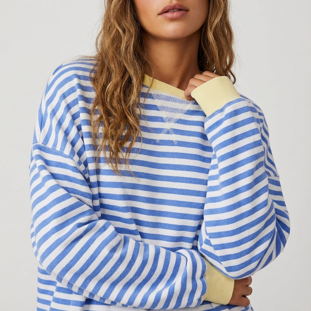 Sweter damski w paski o prostym kroju | Na co dzień