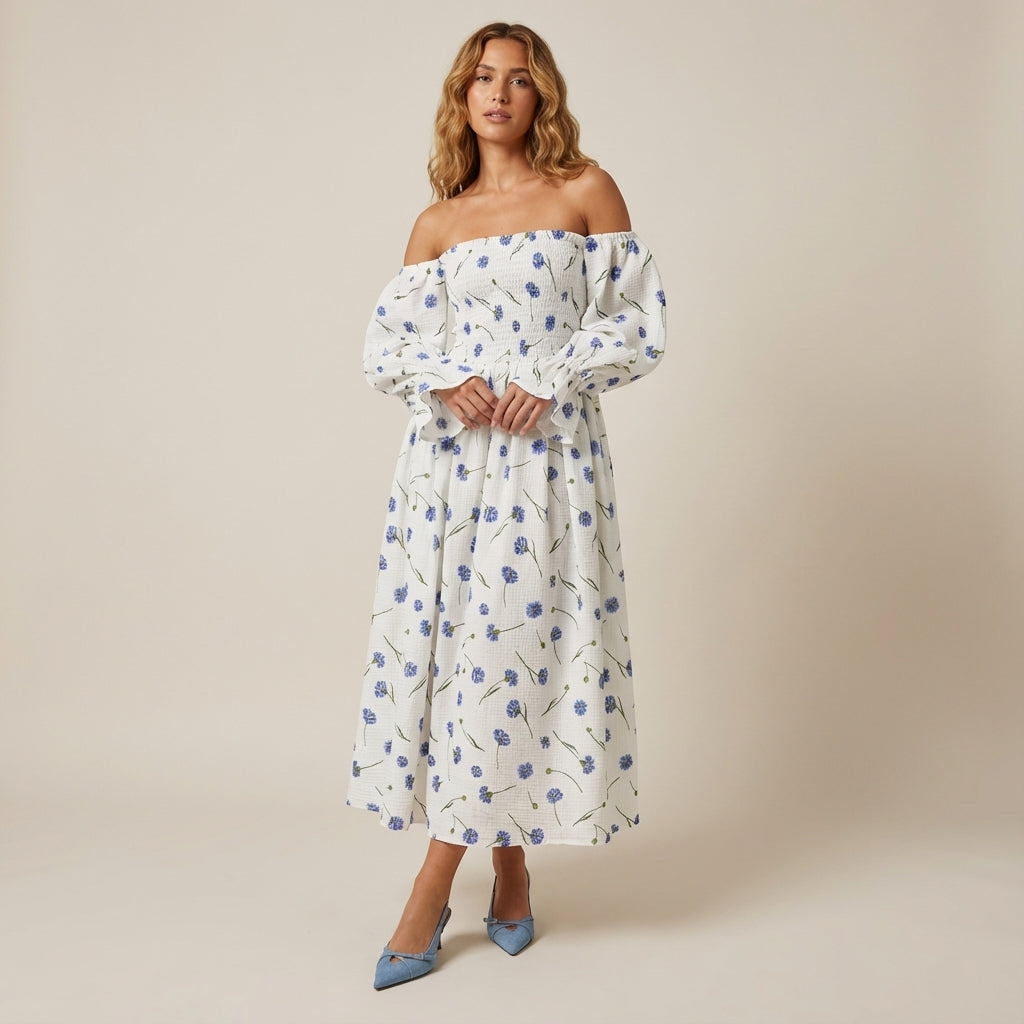 Sukienka damska midi hiszpanka w kwiaty | Na lato