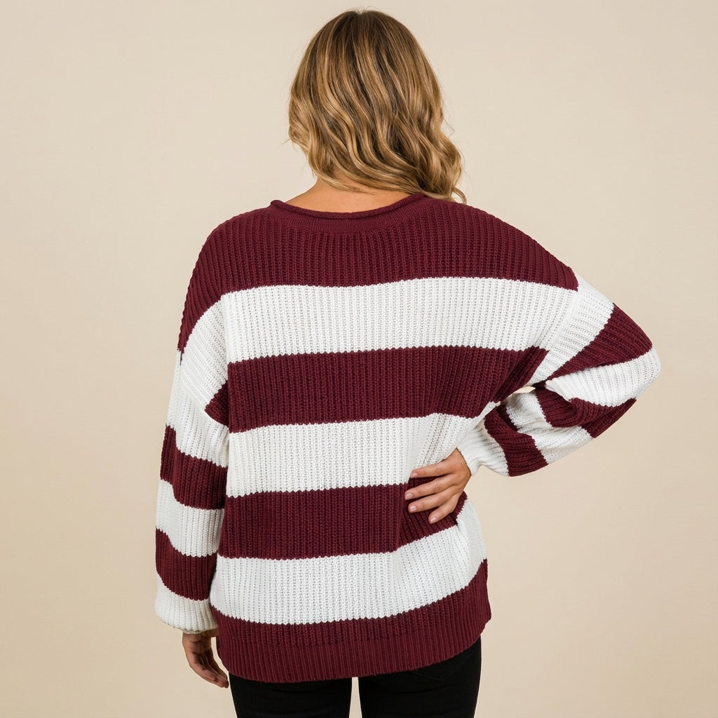 Sweter damski oversize w paski prążkowany | Styl codzienny