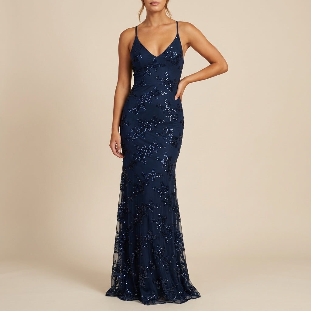 Sukienka damska midi z cekinami dekolt V | Na specjalną okazję