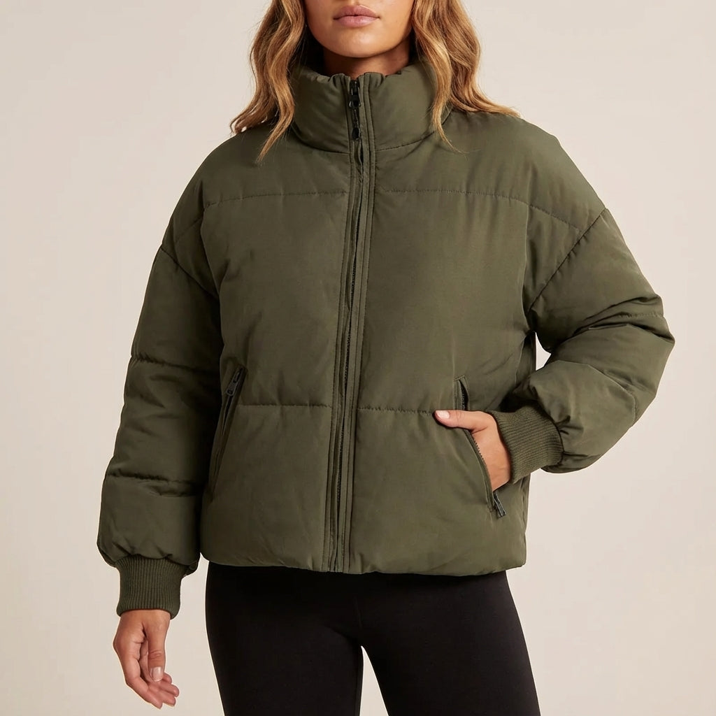 Kurtka pikowana damska ze stójką i zamkiem | Styl miejski