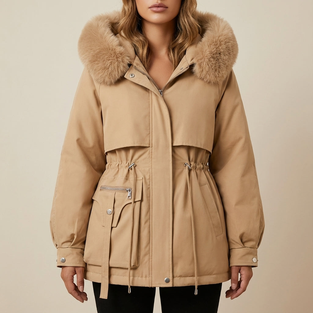 Parka Damska Zimowa z Kapturem Beżowa | Na Zimę