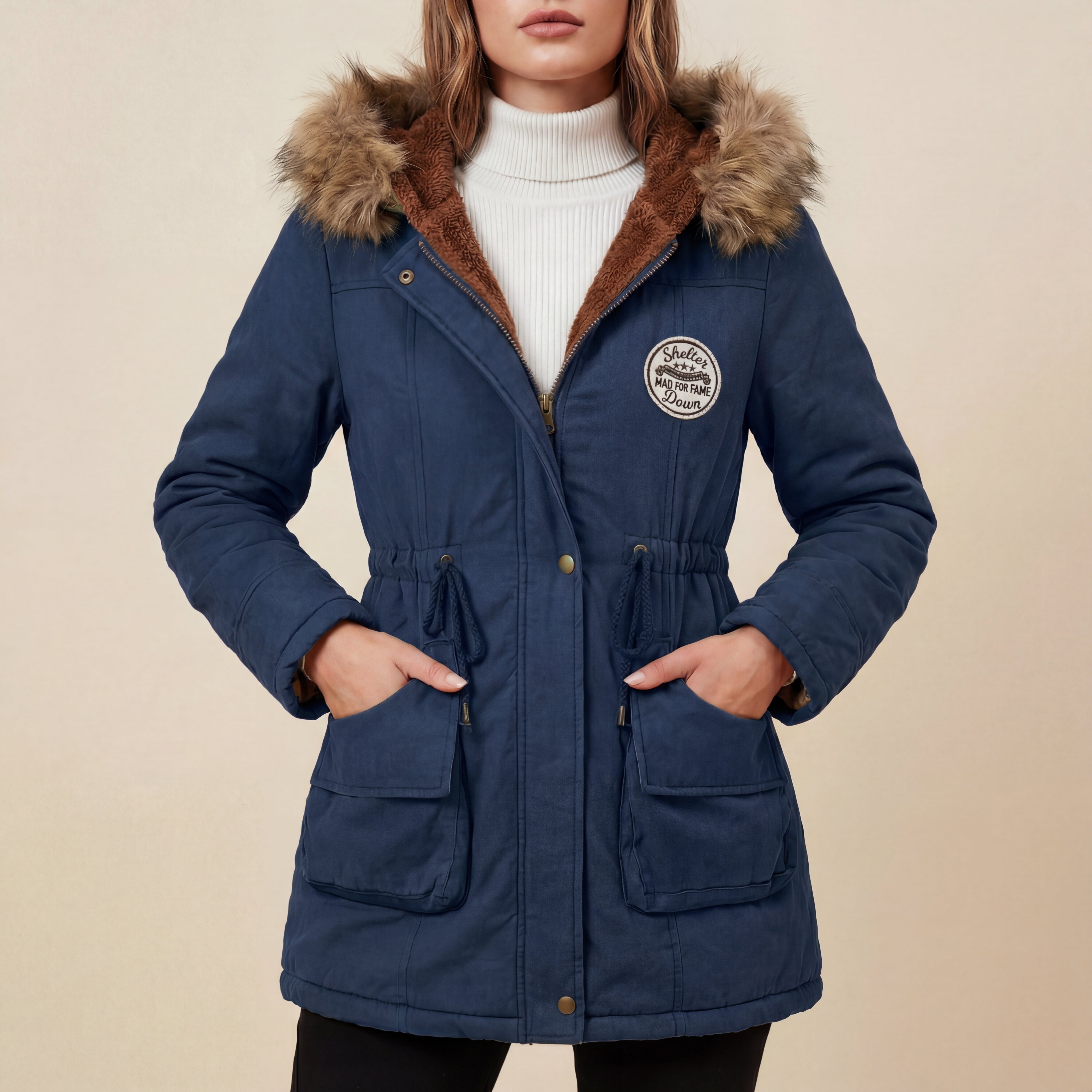 Kurtka Damska Zimowa z Kapturem Granatowa | Na Zimę