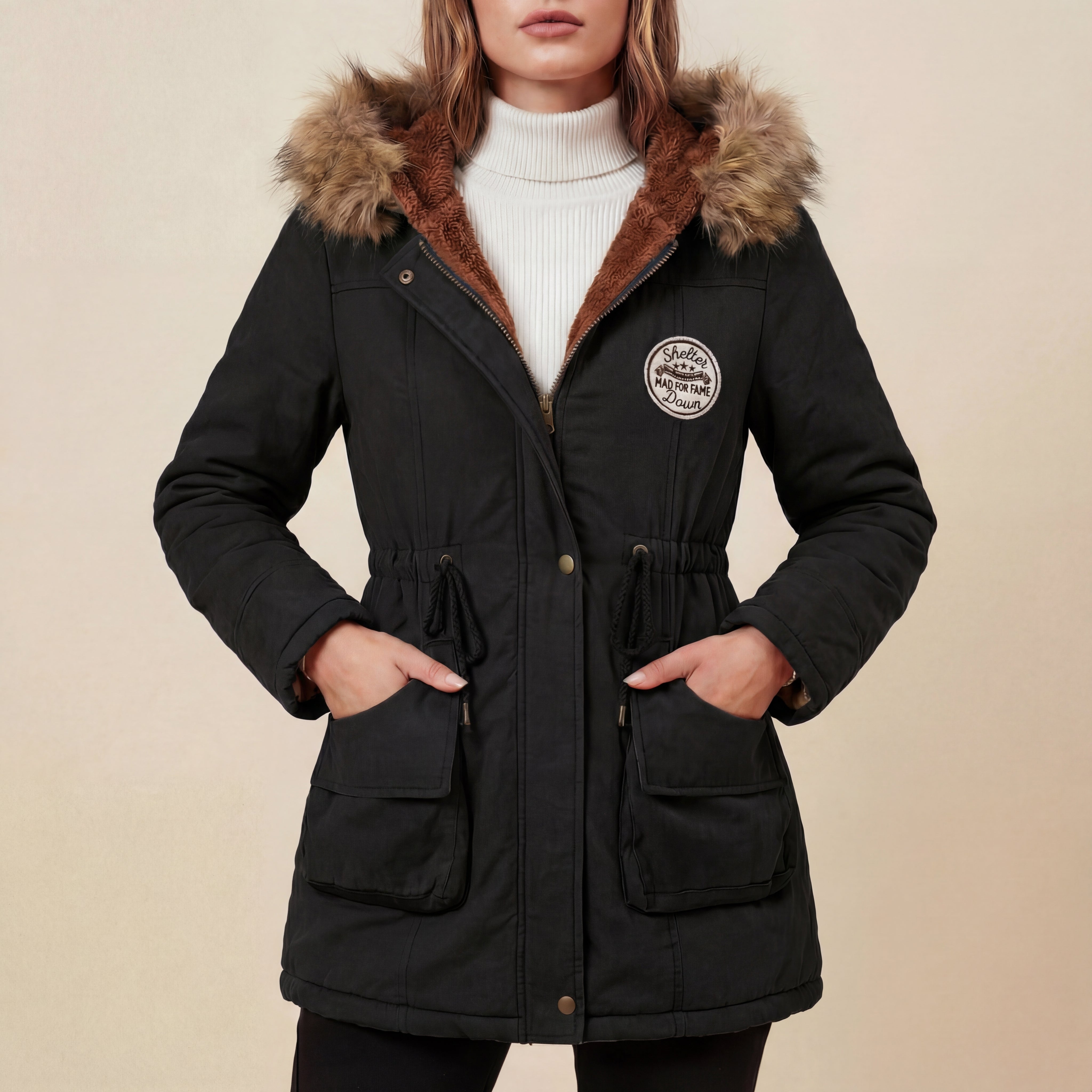 Kurtka Damska Zimowa z Kapturem Granatowa | Na Zimę