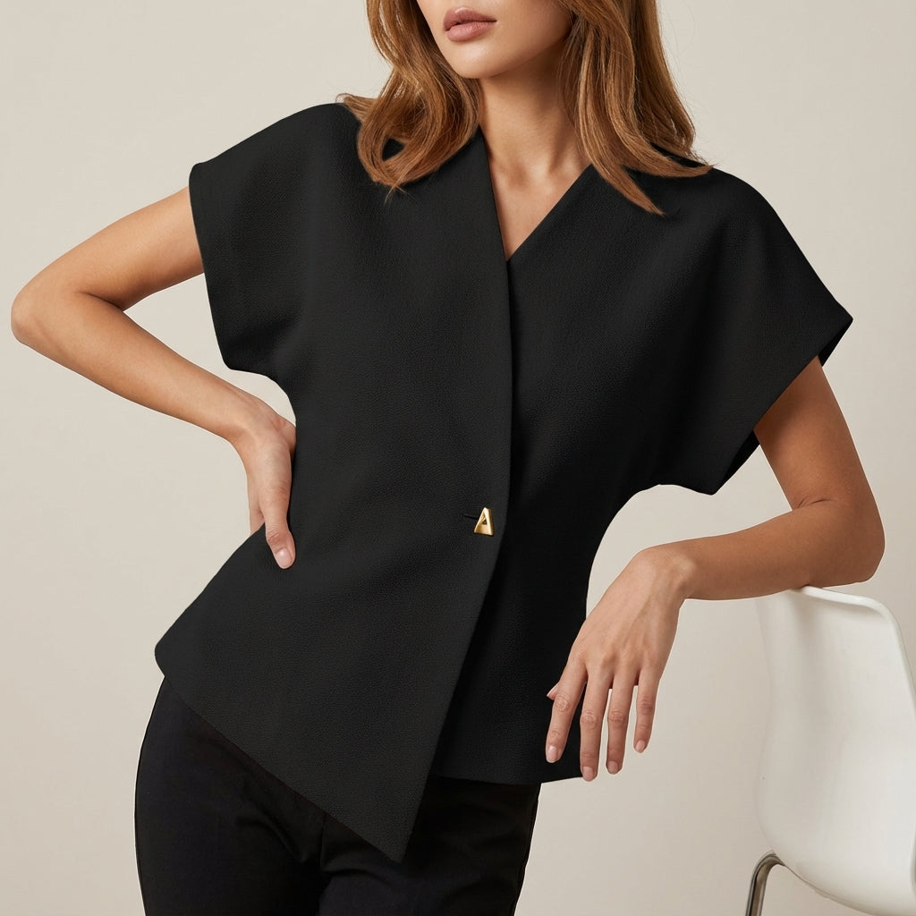 Bluzka damska z dekoltem V zapinana na guziki | Na co dzień i do pracy