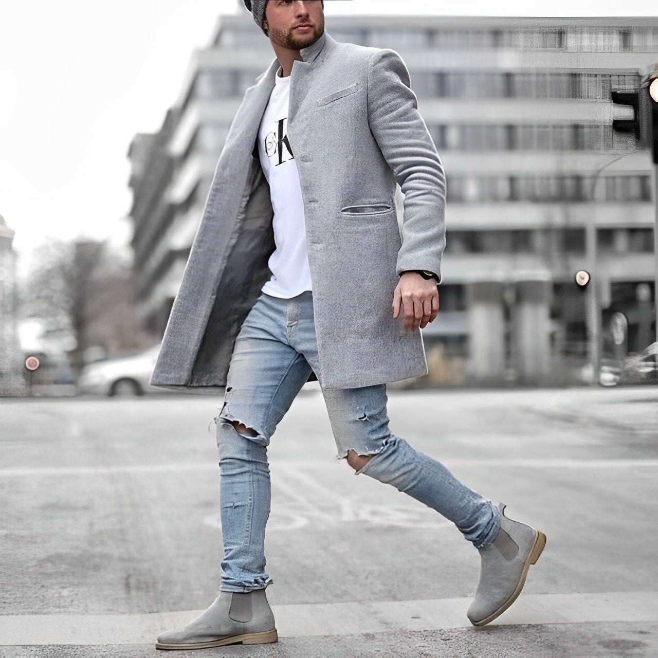 Marynarka Męska z Kołnierzem Stojącym | Elegancki Płaszcz na Co Dzień