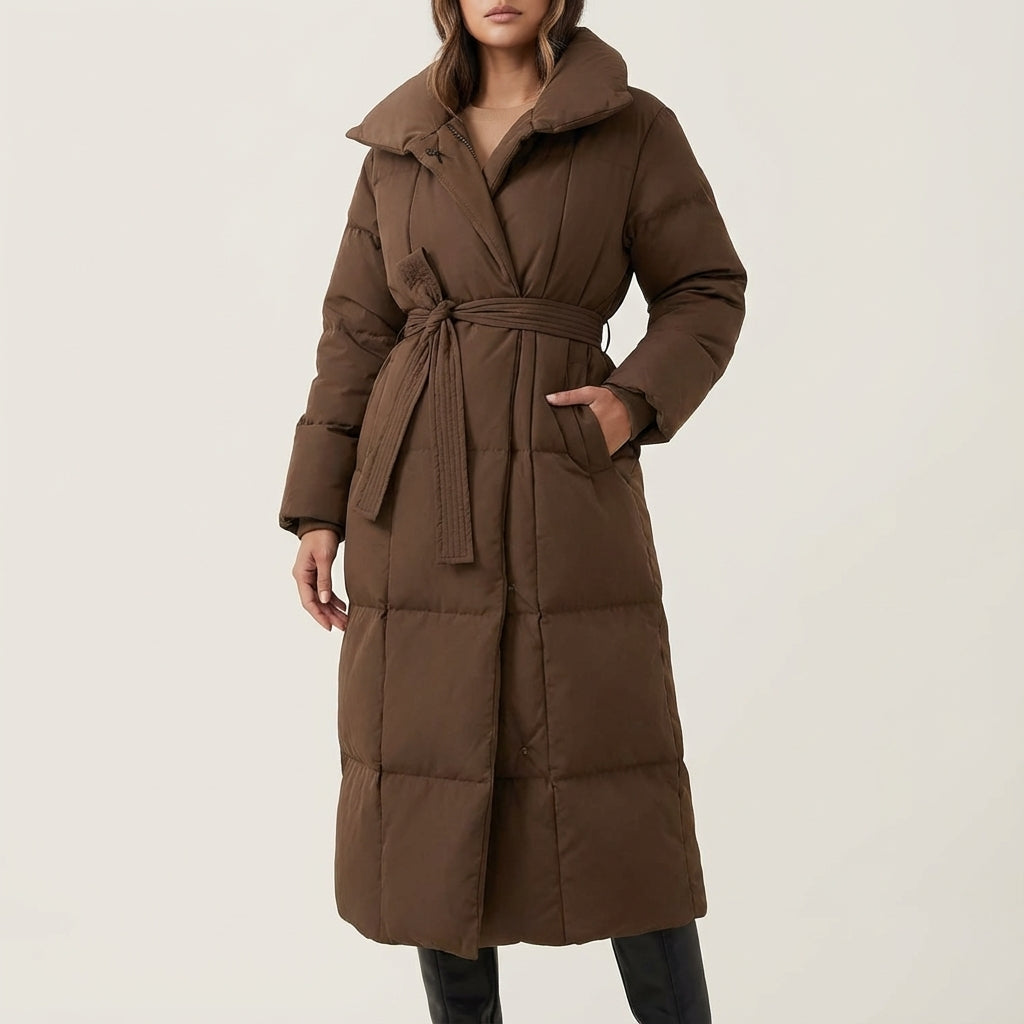 Kurtka damska długa z paskiem w talii | Styl miejski