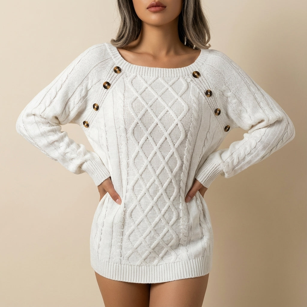 Sweter damski dzianinowy z guzikami | Na co dzień