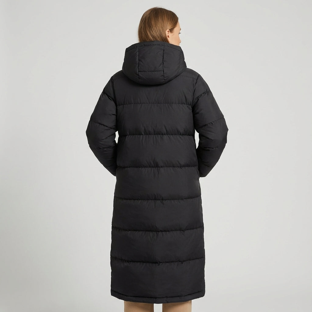 Płaszcz puchowy damski długi z kapturem | Styl zimowy miejski