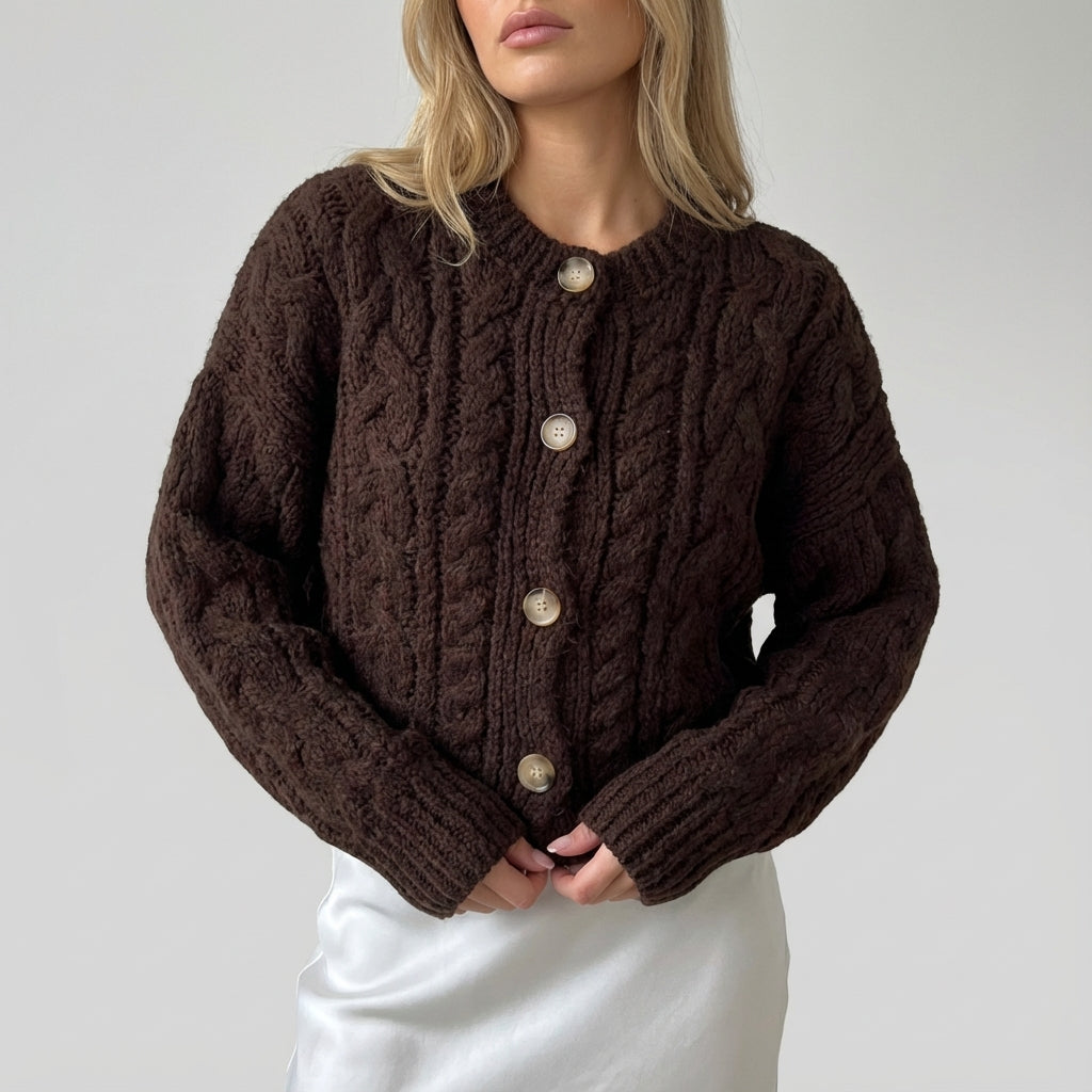 Kardigan damski teksturowany z okrągłym dekoltem | Codzienne noszenie