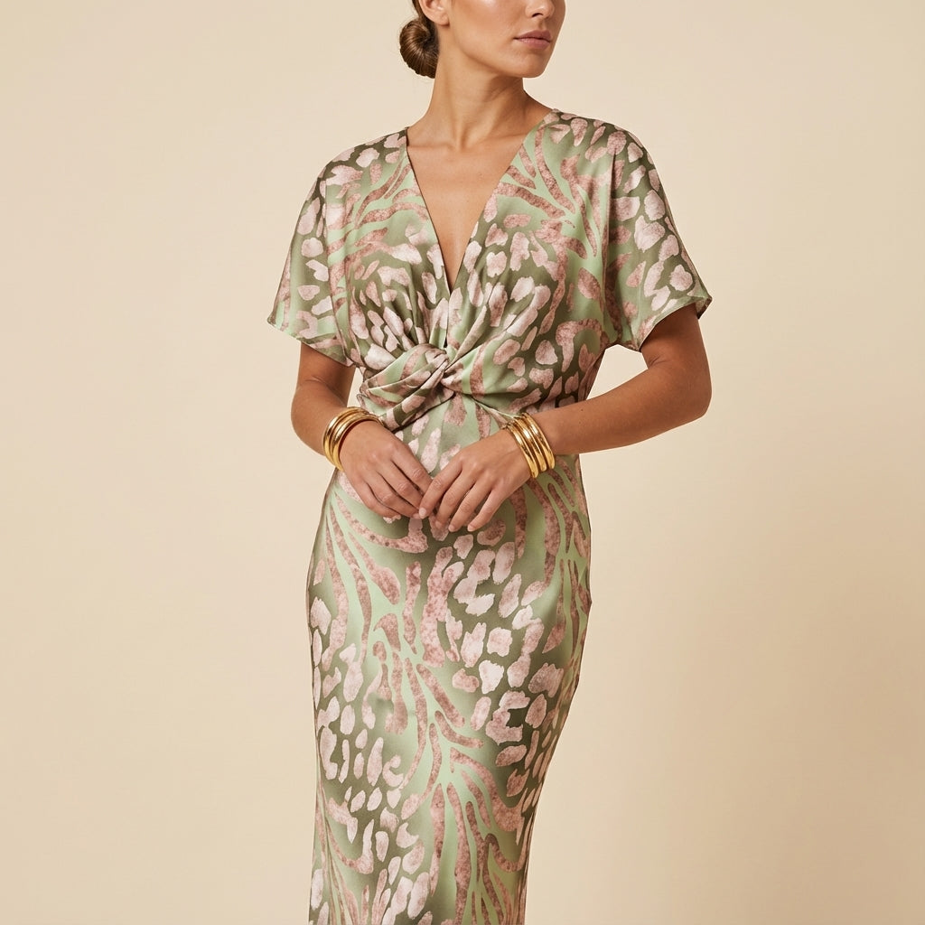 Sukienka damska midi kopertowa z dekoltem V | Styl codzienny