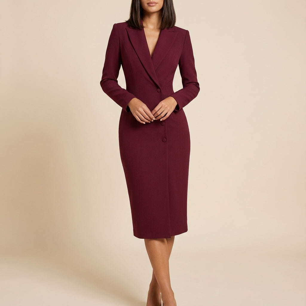 Sukienka damska marynarkowa midi zapinana | Styl miejski