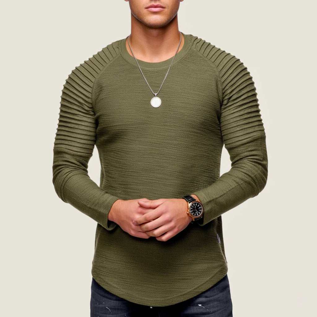 Bluza Męska Dopasowana Long Sleeve z Prążkowanymi Rękawami | Na Co Dzień