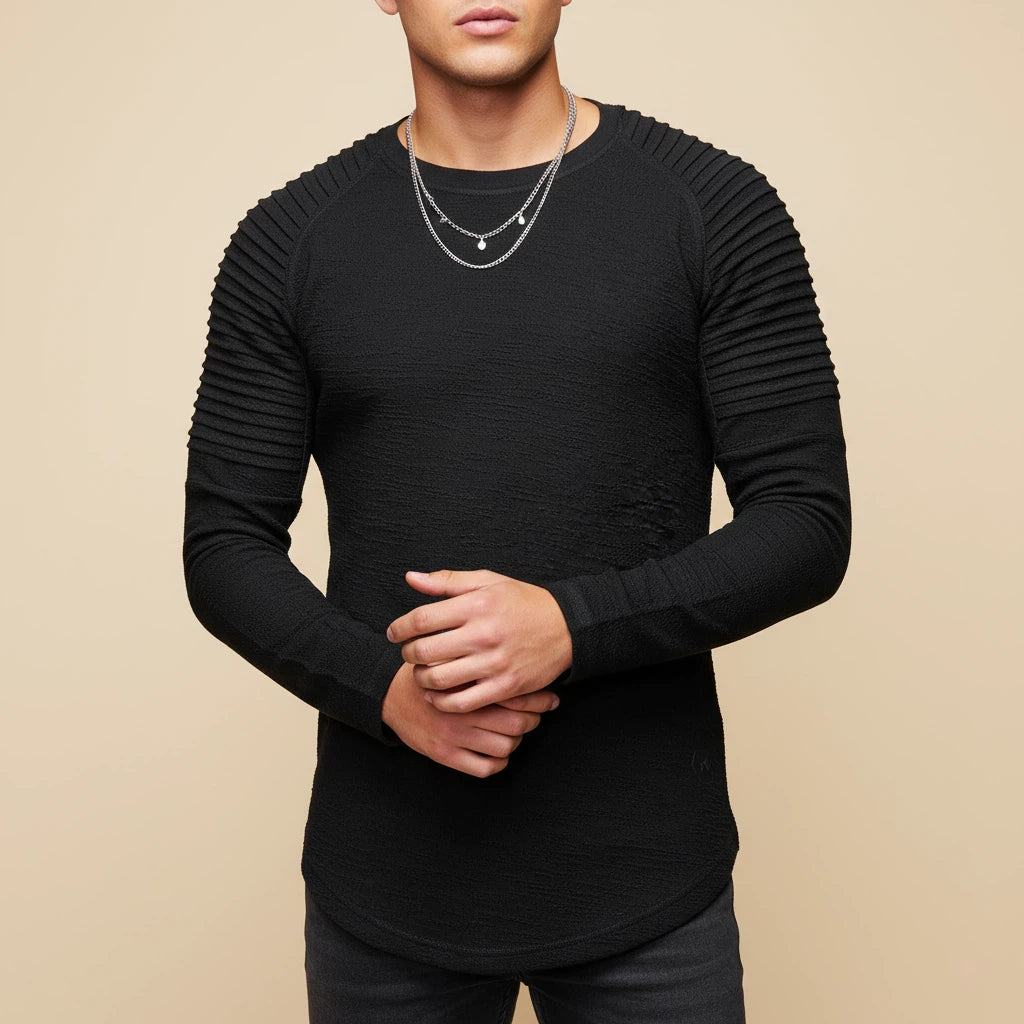 Bluza Męska Dopasowana Long Sleeve z Prążkowanymi Rękawami | Na Co Dzień