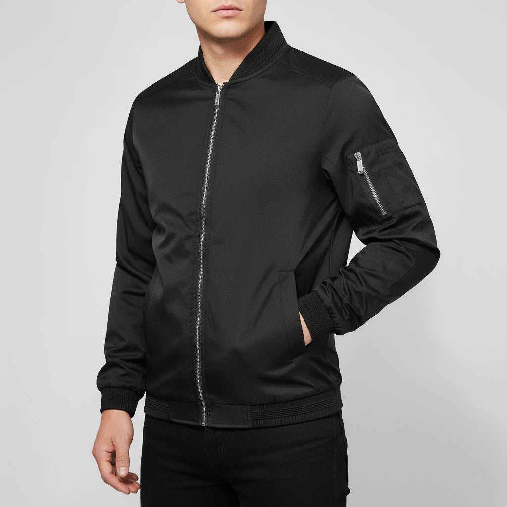 Kurtka Bomberka Męska Czarna Zasuwana na Zamek | Styl Codzienny