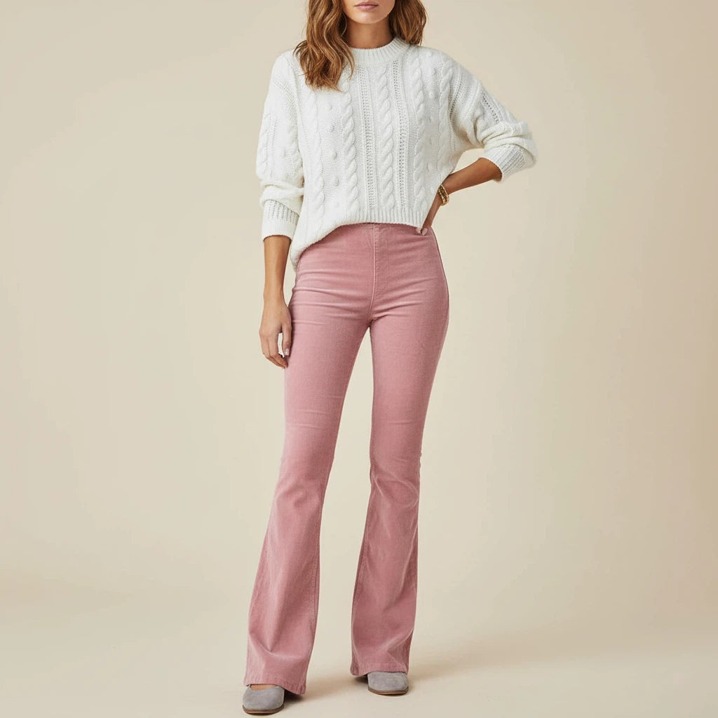 Spodnie Damskie Sztruksowe z Elastycznego Materiału | Styl Codzienny