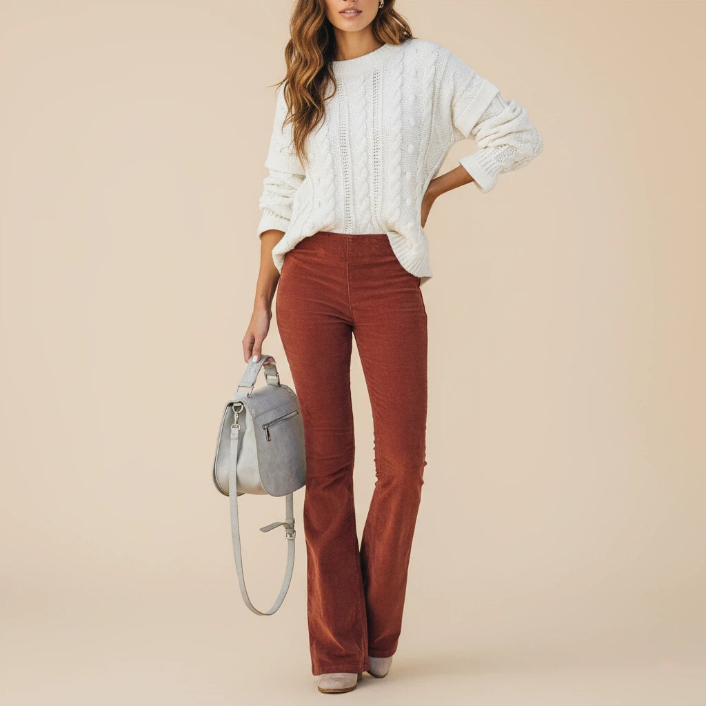 Spodnie Damskie Sztruksowe z Elastycznego Materiału | Styl Codzienny