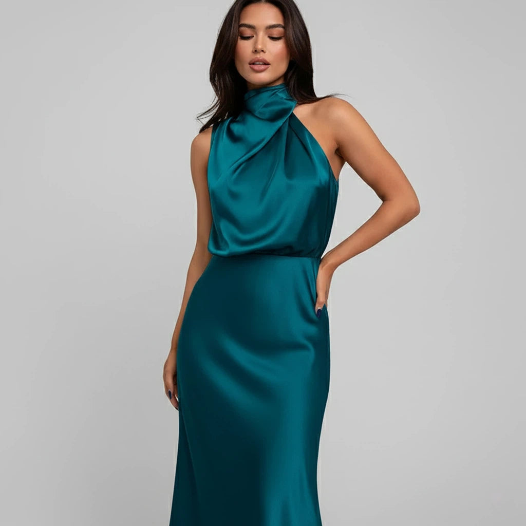 Sukienka Midi Satynowa Damska Asymetryczna | Na Wieczór