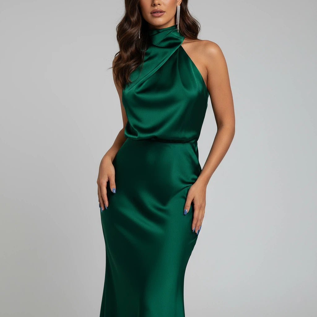 Sukienka Midi Satynowa Damska Asymetryczna | Na Wieczór