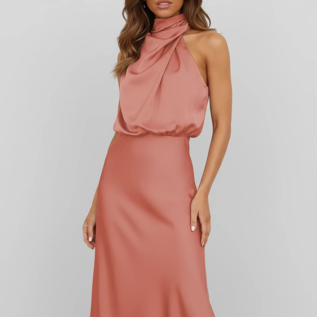 Sukienka Midi Satynowa Damska Asymetryczna | Na Wieczór