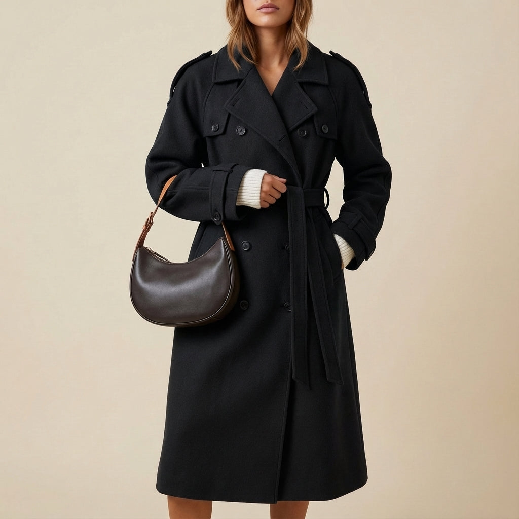 Płaszcz damski długi dwurzędowy | Styl miejski zimowy