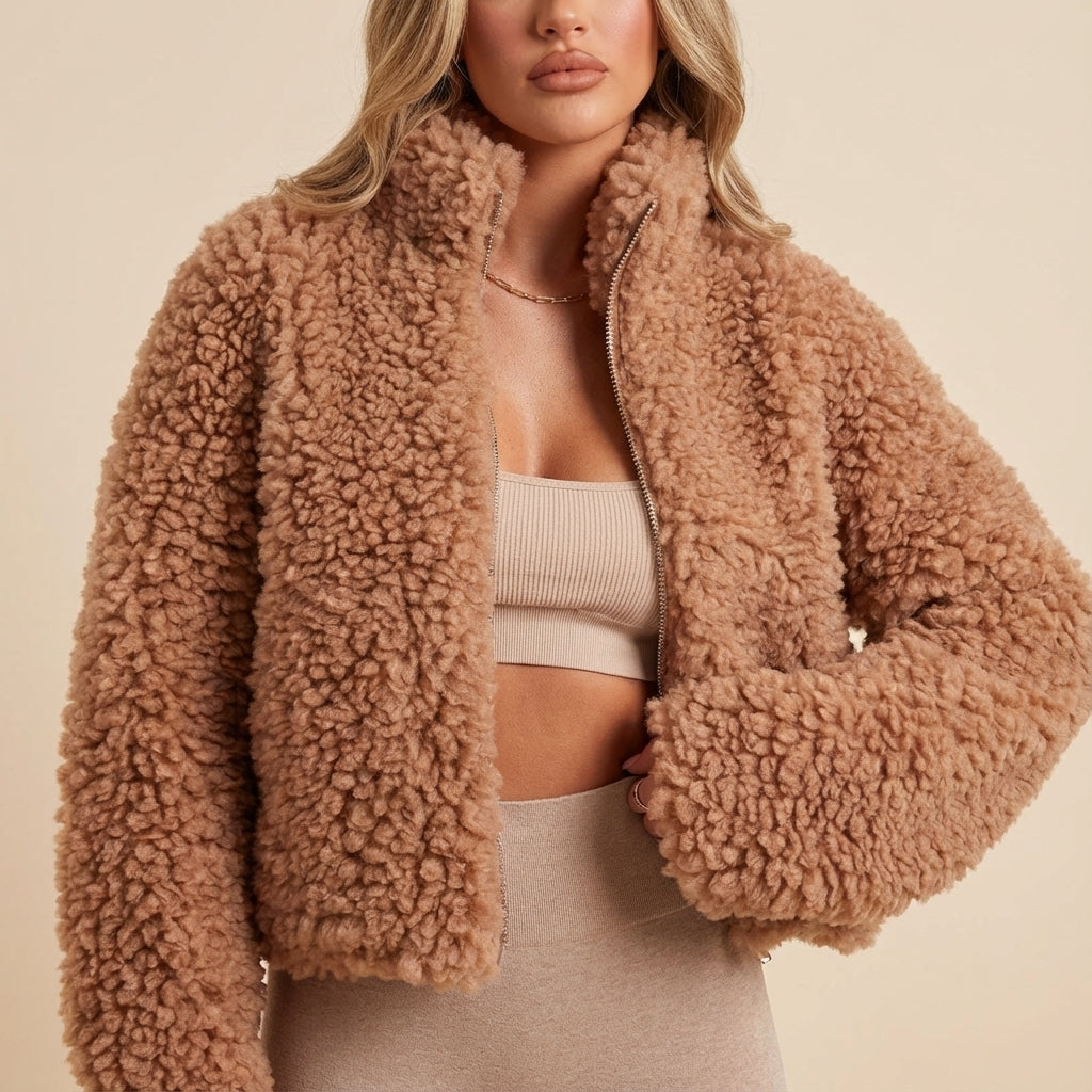 Kurtka Damska Teksturowana Cynamonowa | Codzienny Styl