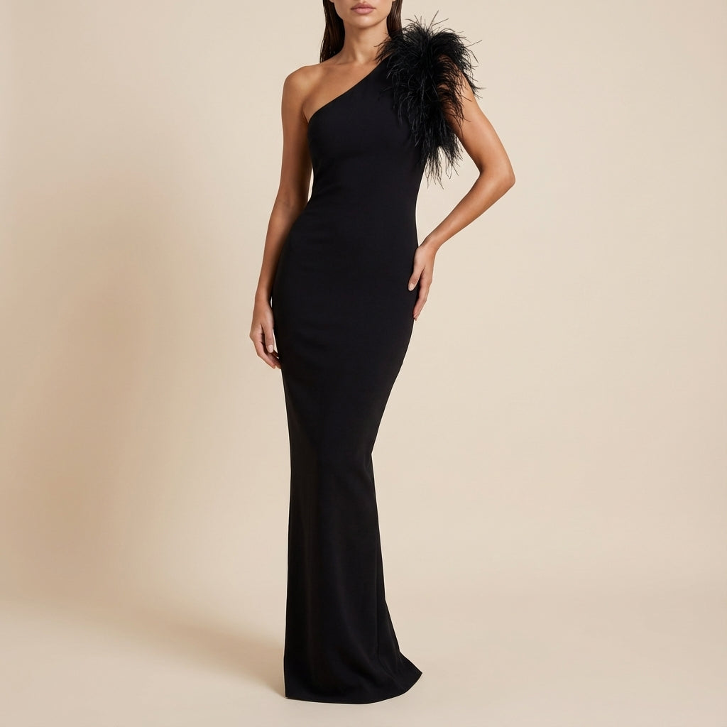 Sukienka Maxi Damska z Piórami | Elegancka Na Wyjście