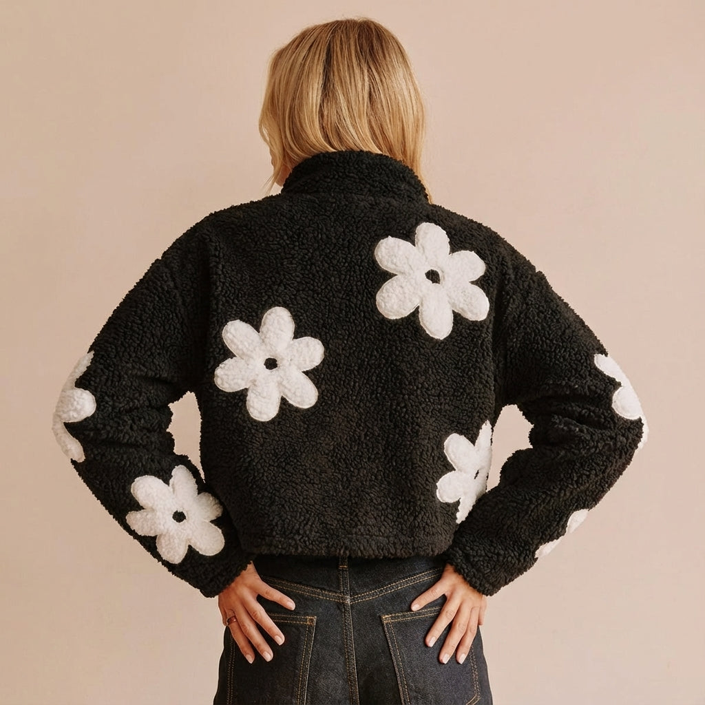 Kurtka Damska Czarna z Motywem Kwiatowym | Na Wiosnę