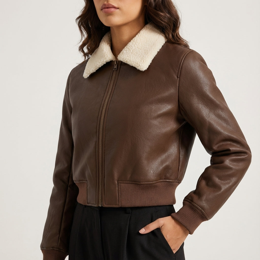 Kurtka Damska Biker z Gładką Powierzchnią | Styl Miejski