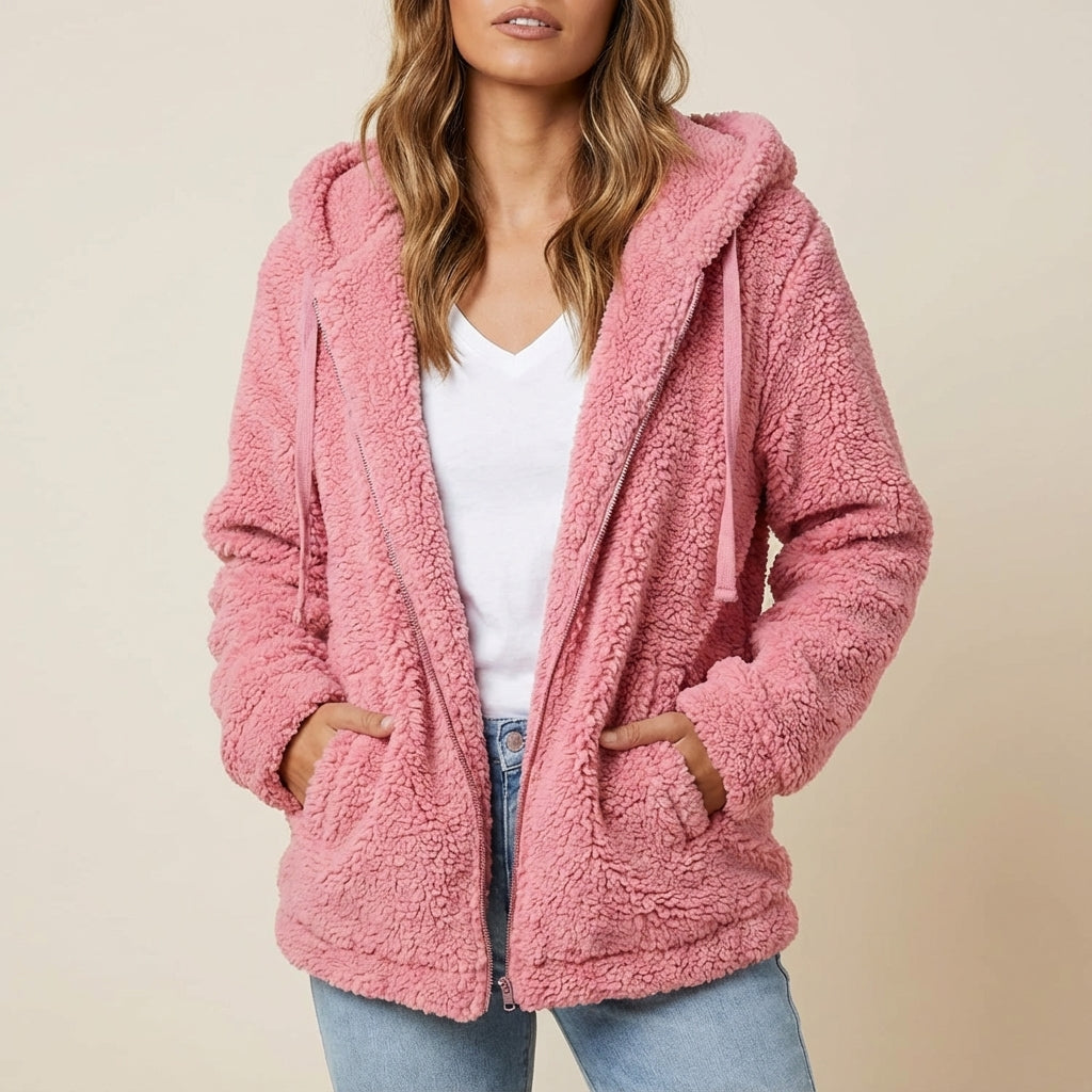 Kurtka Damska z Kapturem o Puszystej Strukturze | Na Zimę