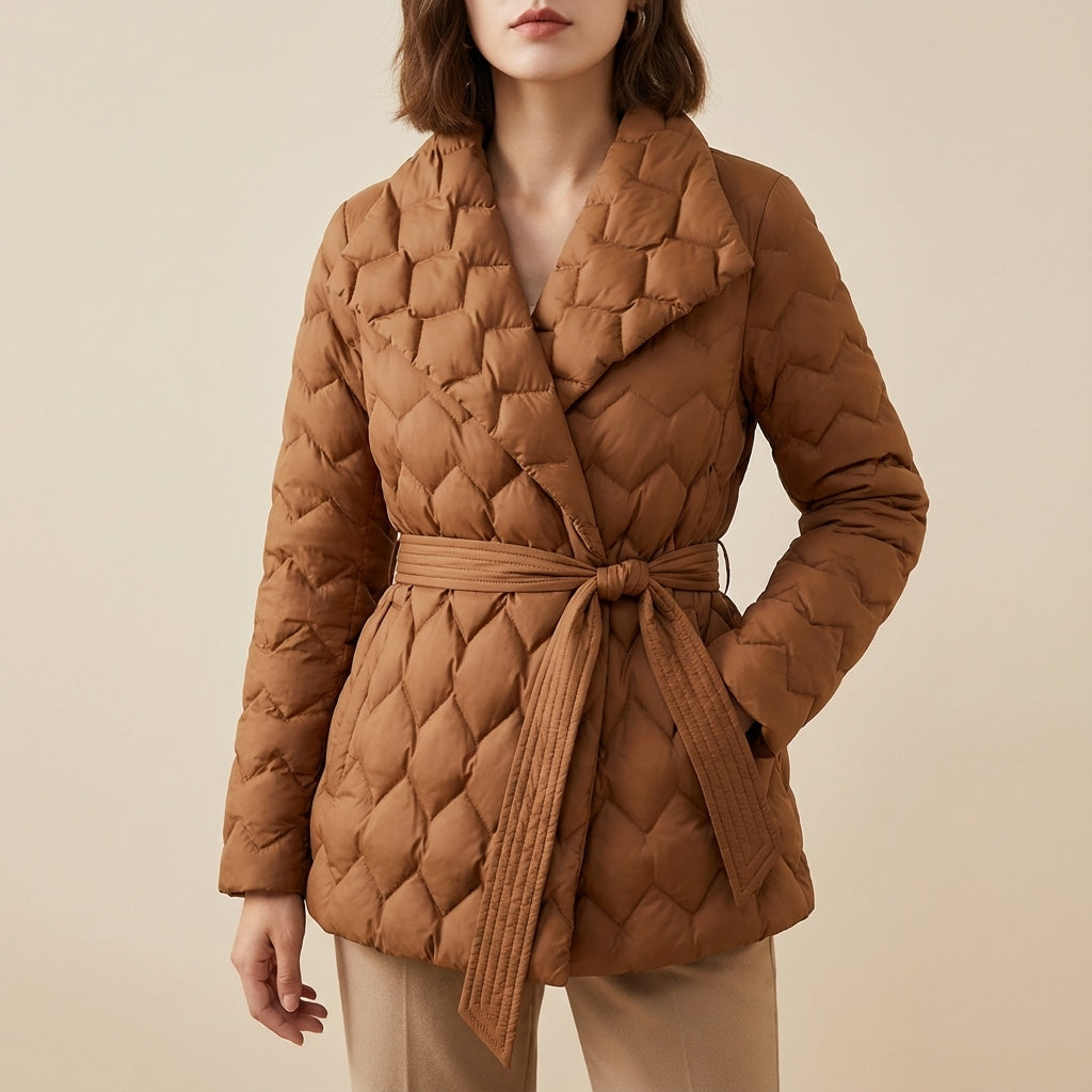 Płaszcz zimowy damski pikowany z paskiem | Na co dzień