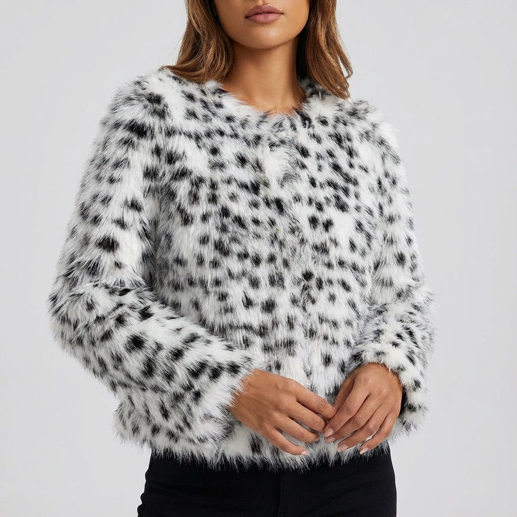 Kurtka Damska ze Sztucznego Futra w Cętki | Codzienne Użytkowanie